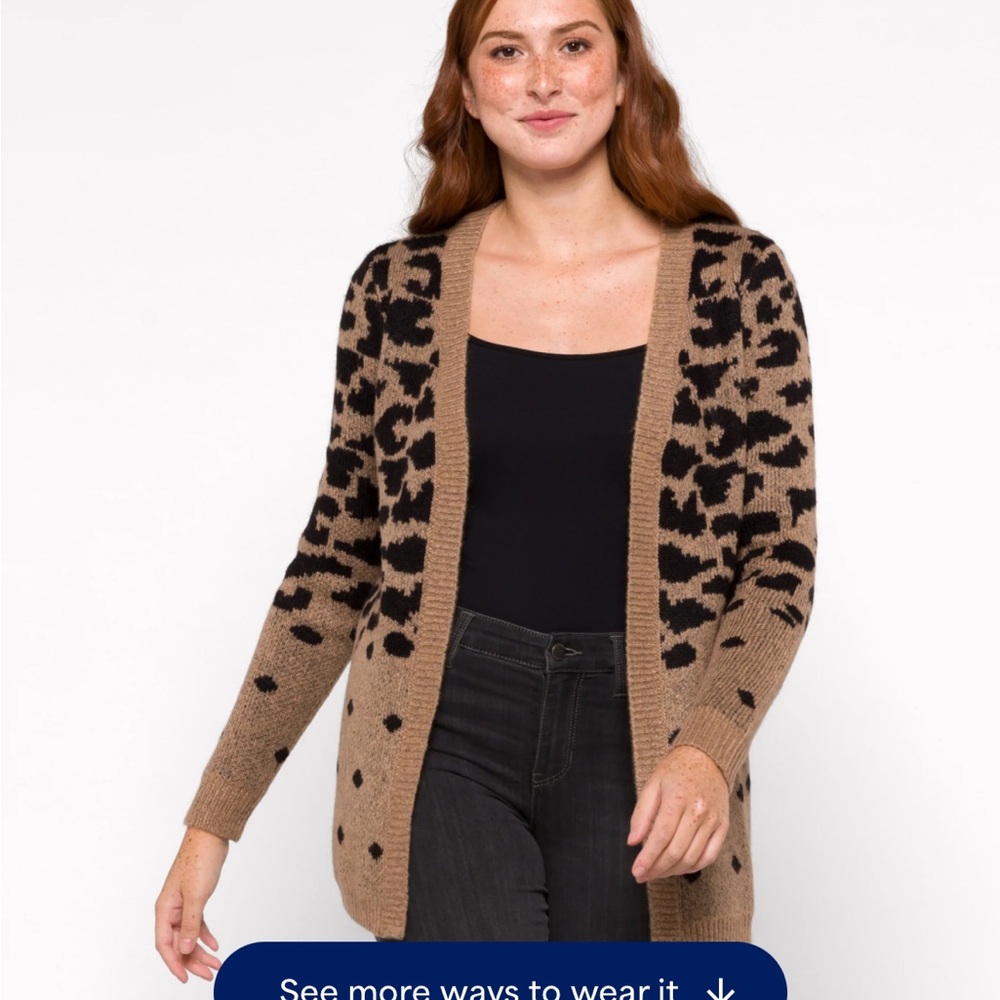 Lefty & Me Cardigan Open Tan Black Animal Print XL